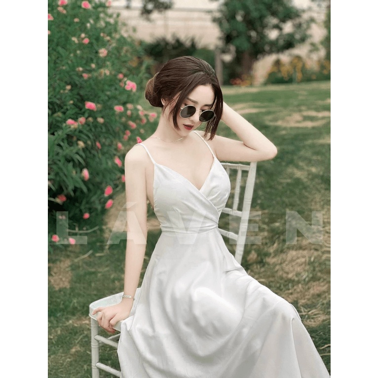 ĐẦM MAXI LỤA 2 DÂY CÓ MÚT NGỰC TRẮNG TINH KHÔI QUYẾN RŨ TT