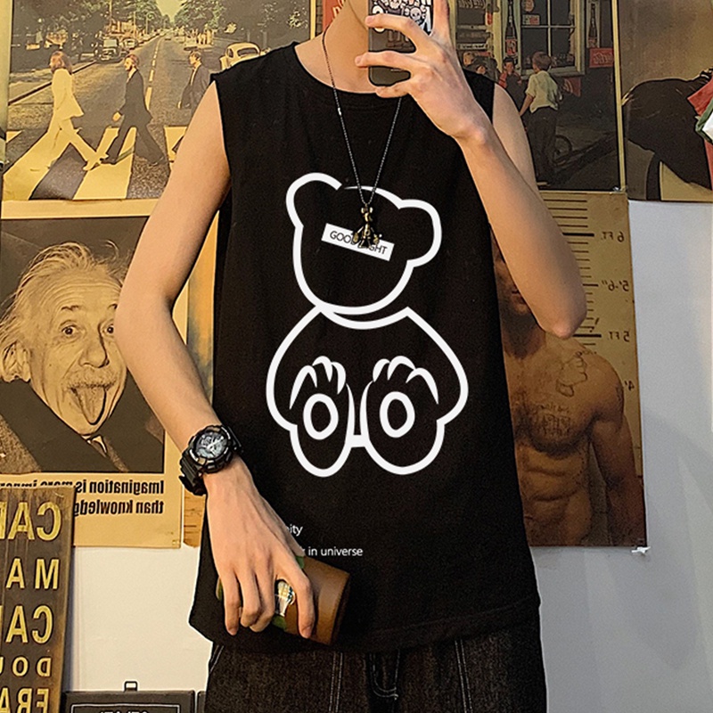 Áo Thun Không Tay In Hình Gấu Thời Trang Dành Cho Nam