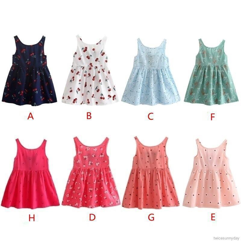 Đầm vải cotton in hoa cho bé gái