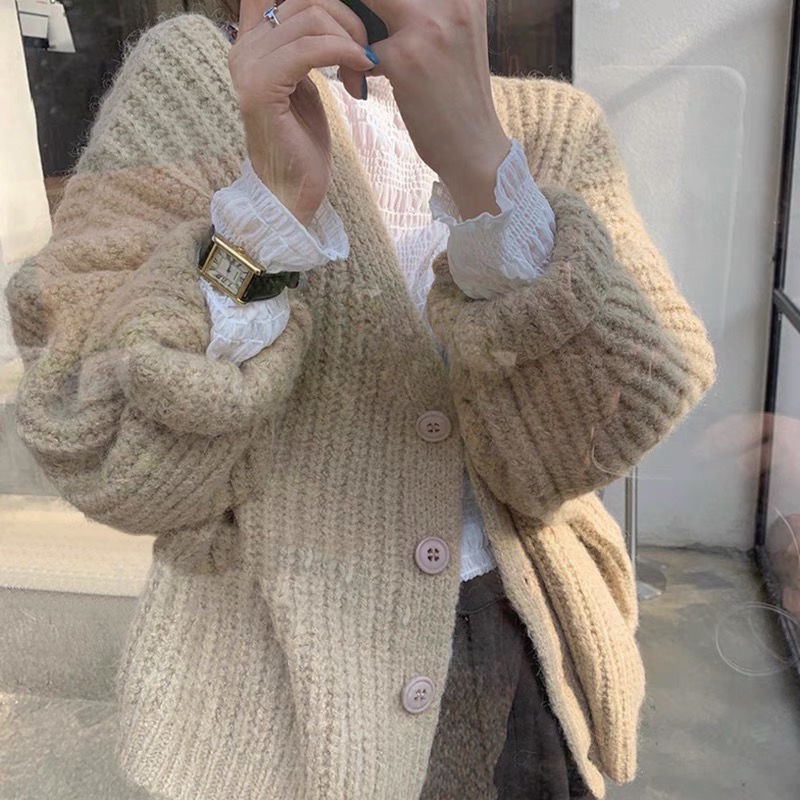 Áo Khoác cardigan Dệt Kim Cổ Chữ v Dáng Ngắn Phong Cách Hàn Quốc Thời Trang Cho Nữ