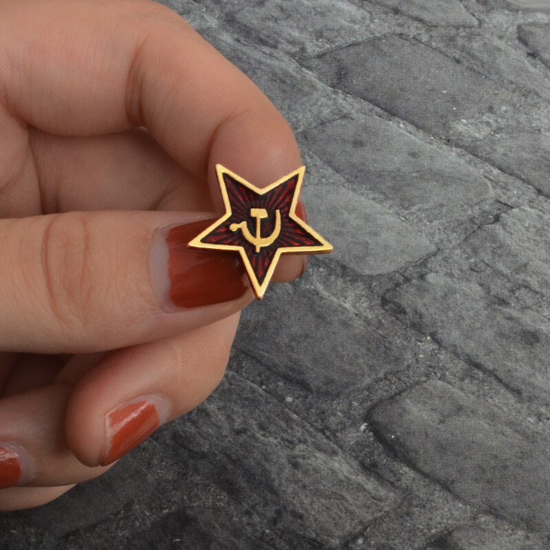 Ghim cài áo/túi/quần jean QIHE JEWELRY bằng kim loại tráng men hình ngôi sao đỏ và biểu tượng Liên Xô độc đáo