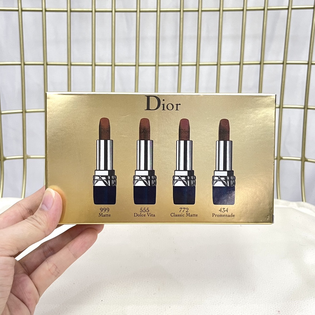 Bộ 4 thỏi son môi DIOR blue gold mẫu thử phiên bản Giáng sinh