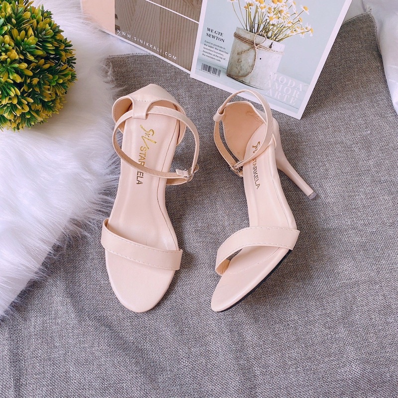 Sandal cao gót da lì bít gót quai mảnh Ngọc trinh 8-9 phân max tôn dáng
