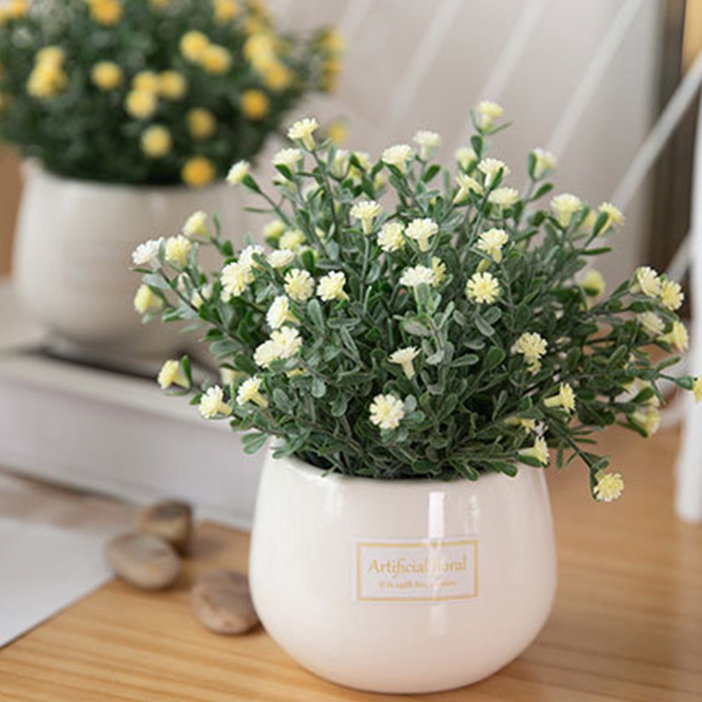 Chậu hoa cúc giả bằng nhựa thiết kế sống động trang trí cho ban công