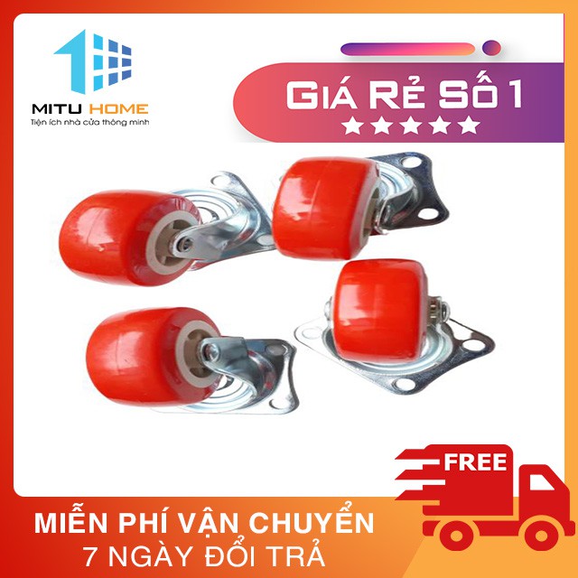 [Bánh xe đẩy] Bộ 4 bánh xe đẩy hàng xoay 360 độ, có khóa loại 7cm Mituhome - nhóm màu viền đỏ - Hỗ trợ vận chuyển