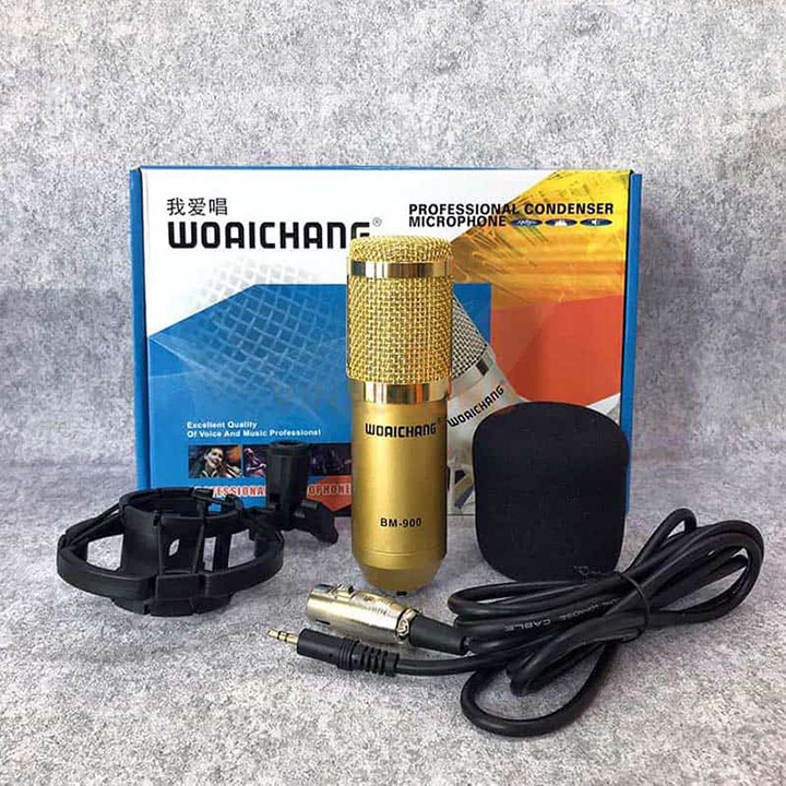 Combo mic thu âm BM900, dây livestream, giá đỡ, màn lọc âm và Soundcard V8