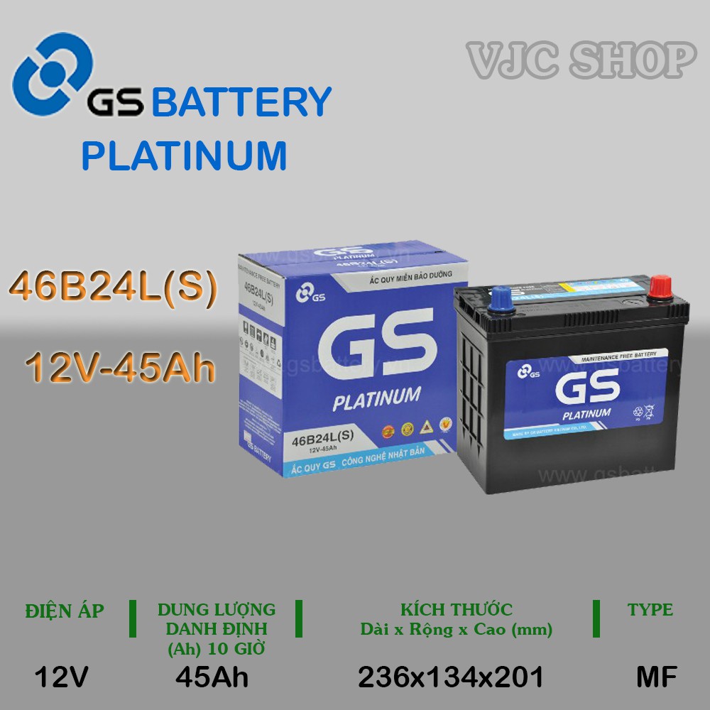 Bình ắc quy xe ô tô GS Platinum 12V-45Ah 46B24L cho Toyota Vios
