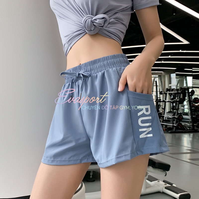 Quần Đùi Hai Lớp RUN Quần Thun Thể Thao Nữ Tập Yoga Gym Aerobic Zumba Cạp Cao Nhanh Khô Phong Cách Thời Trang Evasport