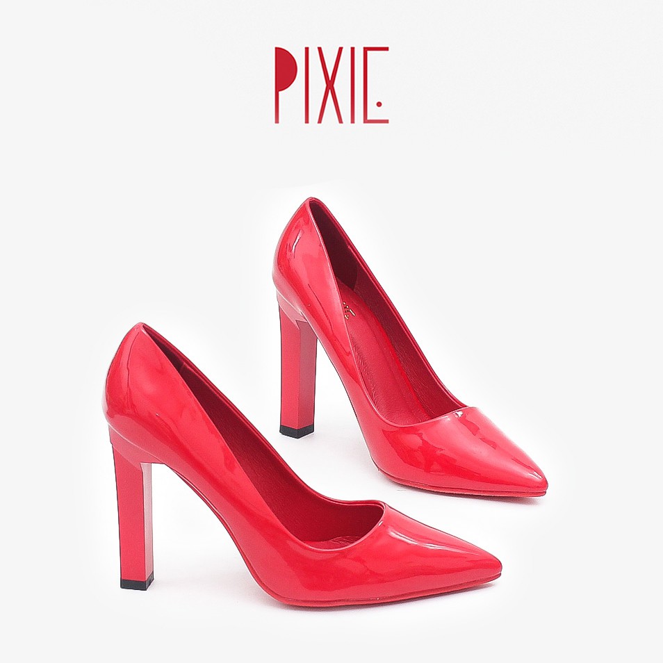 Giày Cao Gót 10cm Da Bóng Đế Vuông Pixie P250