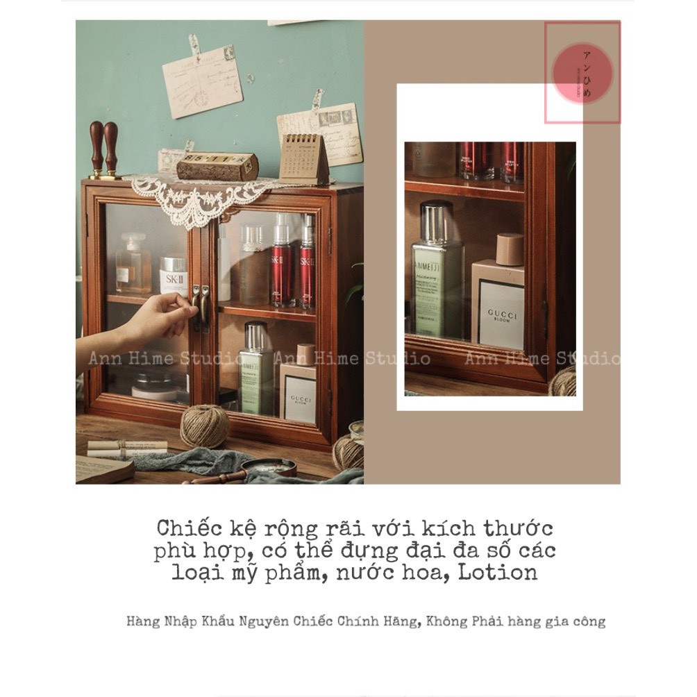 Tủ Kệ Gỗ Mini Nhỏ Để Bàn Đựng Đồ Mỹ Phẩm Ly Cốc &amp; Decor Phong Cách Vintage Retro Ann Hime Sp4