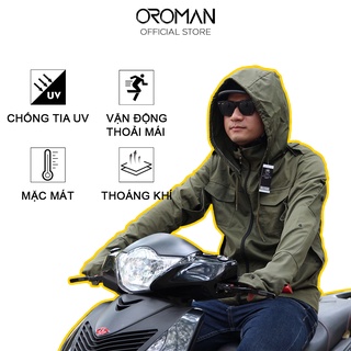 Áo chống nắng nam OROMAN chất liệu Kaki, có mũ rời, chống tia UV, bảo vệ sức khỏe
