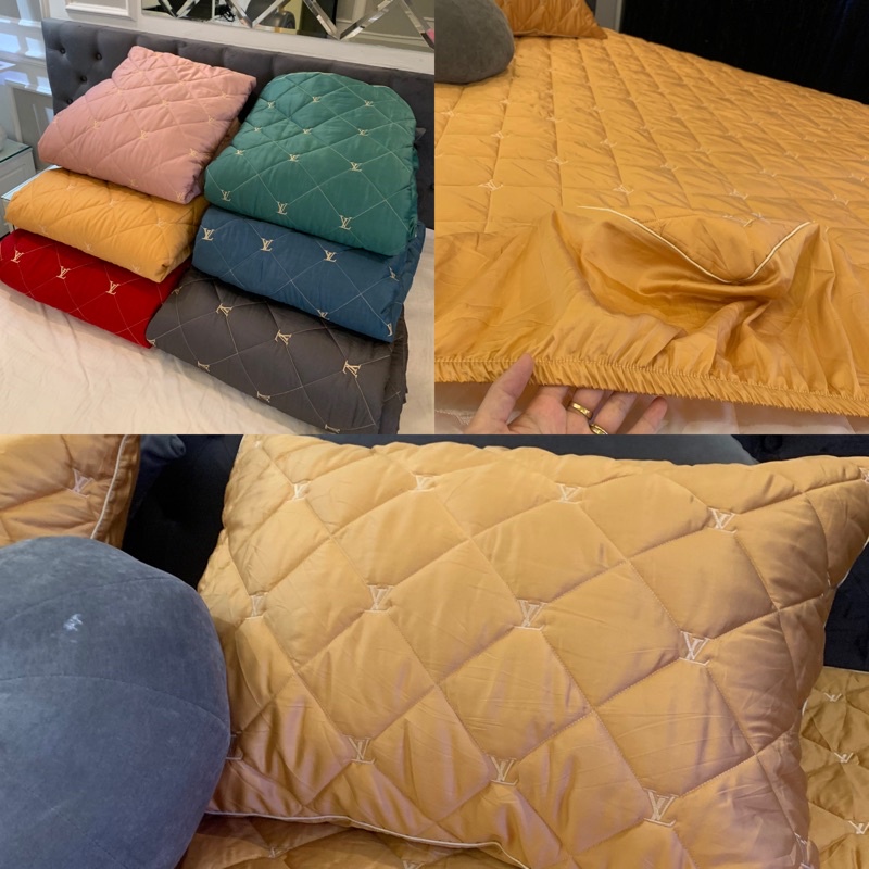 Bộ ga trần LV Lụa sateen cao cấp - Set ga gối 3 món lụa mát hè thu ( thoải mái với đệm chân cao dưới 30cm) MỚI