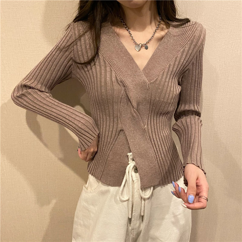 Áo Giữ Nhiệt Nữ New Knitted Top Women's White Sweater Slim Long Sleeve