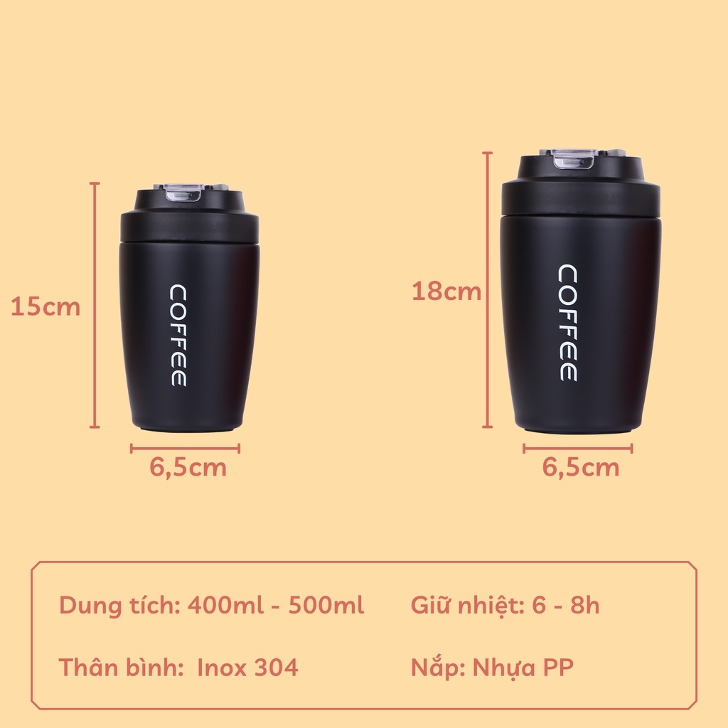 [Mã LIFE1511A giảm 10% đơn 50K] Cốc giữ nhiệt coffee có ống hút, ly giữ nhiệt inox 304 cao cấp tiện lợi kèm 2 đầu uống