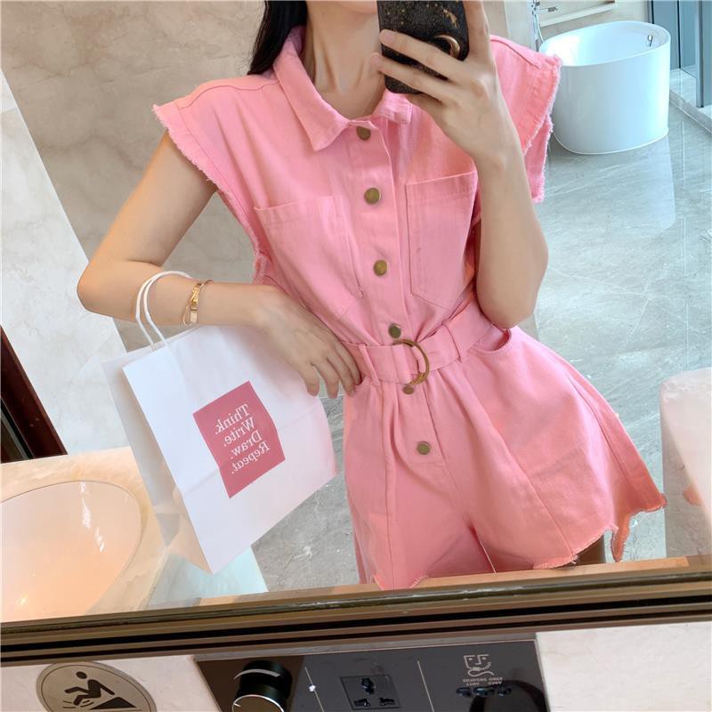 Jumpsuit Tay Ngắn Ống Rộng Lưng Cao Thời Trang Cho Nữ | BigBuy360 - bigbuy360.vn