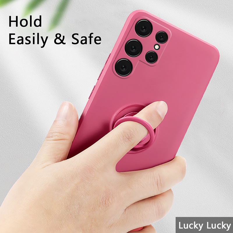 Ốp Điện Thoại Silicon Dẻo Màu Trơn Kèm Giá Đỡ Nhẫn Cho Samsung Galaxy S22 Ultra