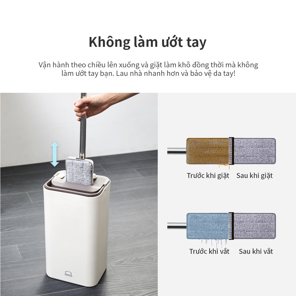 Bộ cây lau nhà Lock&amp;Lock Squeeze Flat Mop ETM471 - Hàng chính hãng, cây lau nhẹ, dễ dàng vắt nước, làm sạch - JoyMall