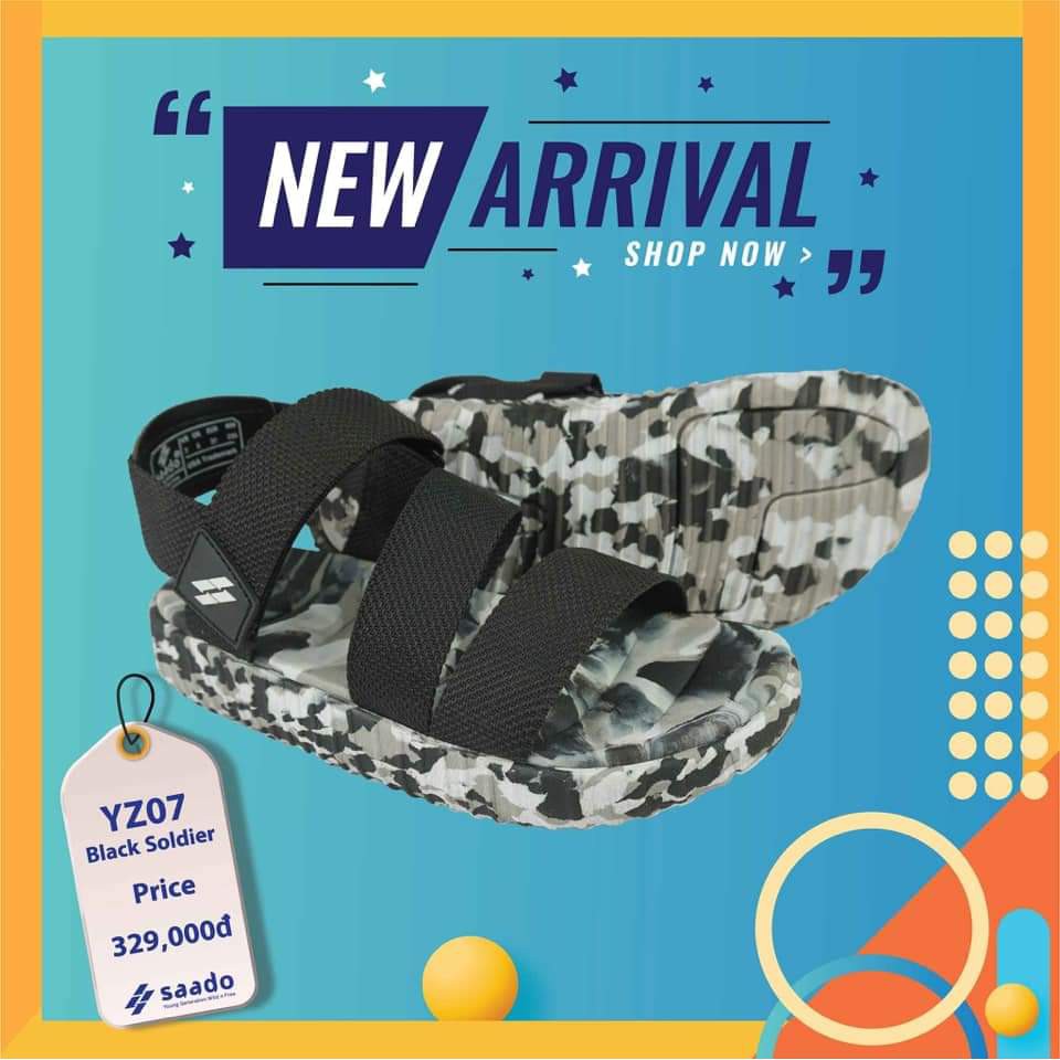 Dép sandal nam nữ SAADO YEZI camo đen lính đi học, đi chơi [HÀNG CHÍNH HÃNG]