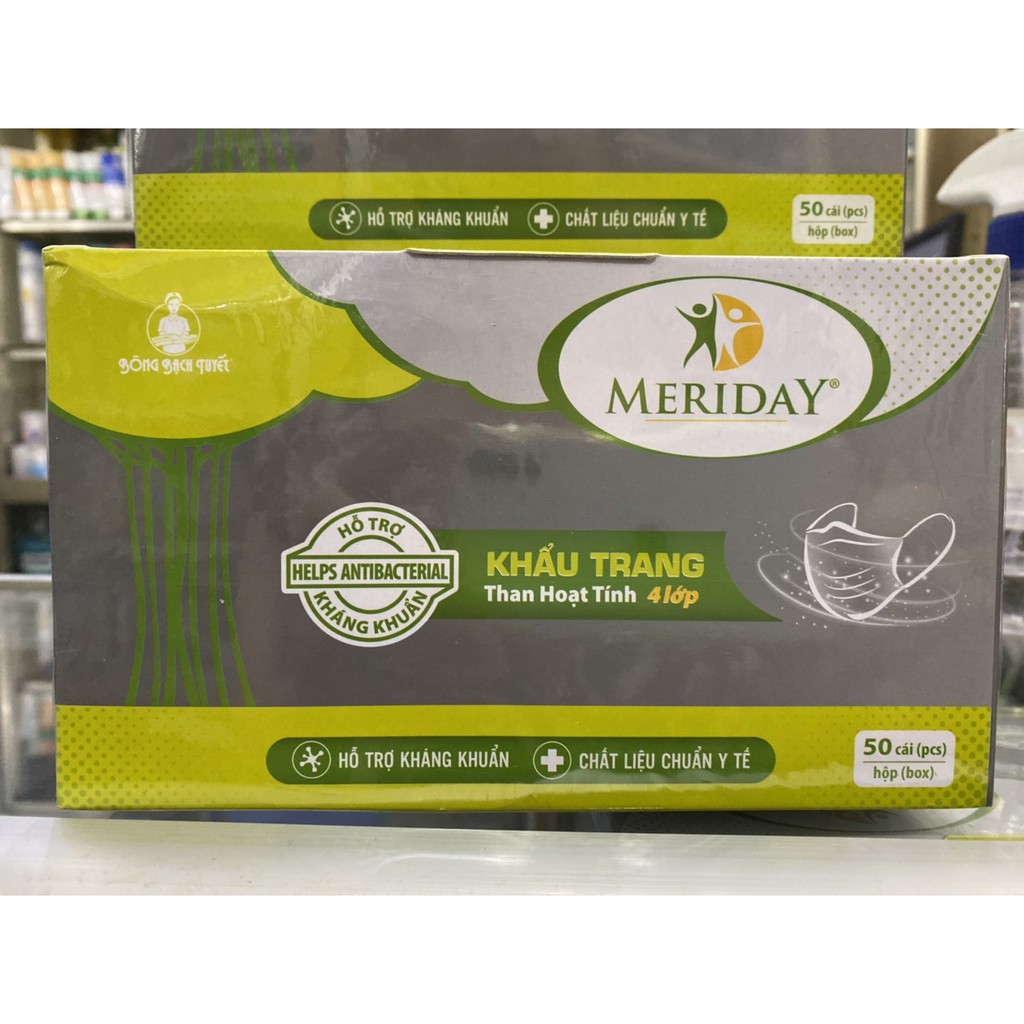 KHẨU TRANG MERIDAY- Khẩu trang chính hãng Bông Bạch Tuyết 4 lớp than hoạt tính-Hỗ trợ kháng khuẩn- Chất liệu chuẩn y tế.