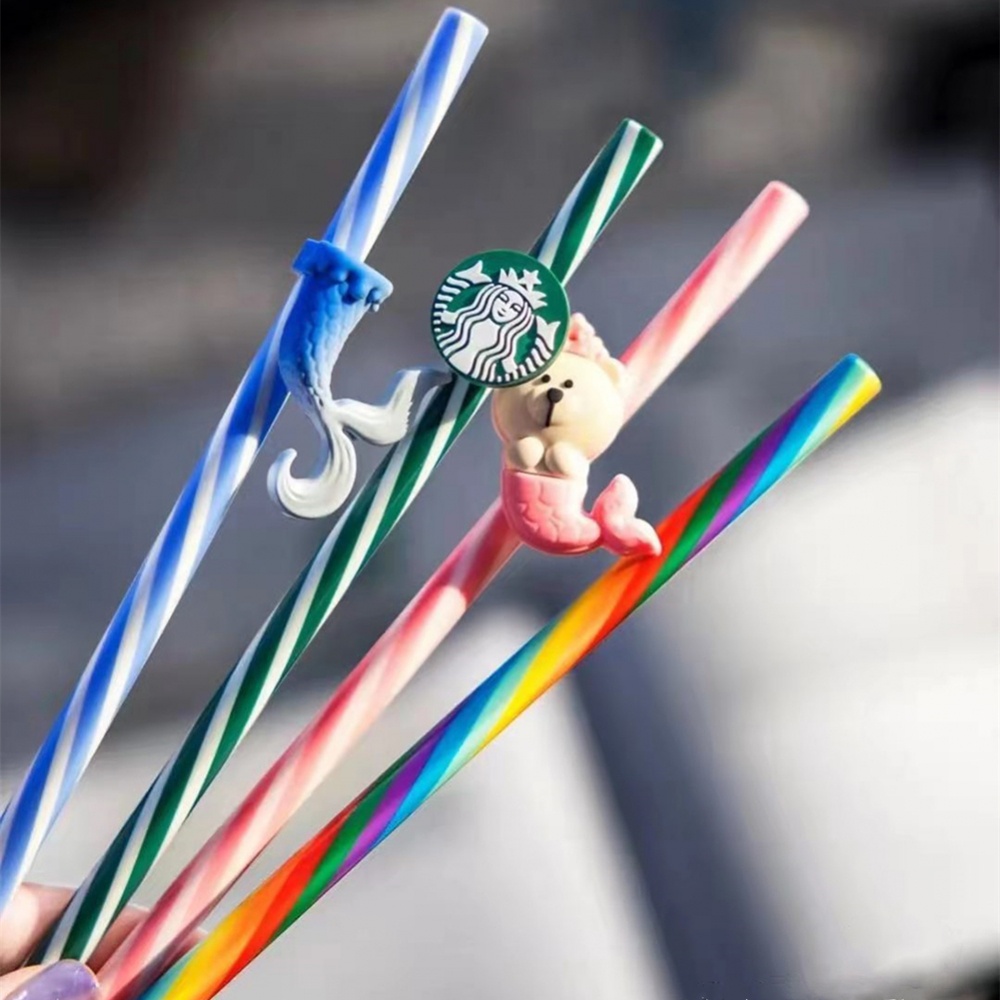 【DREAMLIFE】Cartoon Bear Starbucks Drinking straws non disposable Straw Set with brush