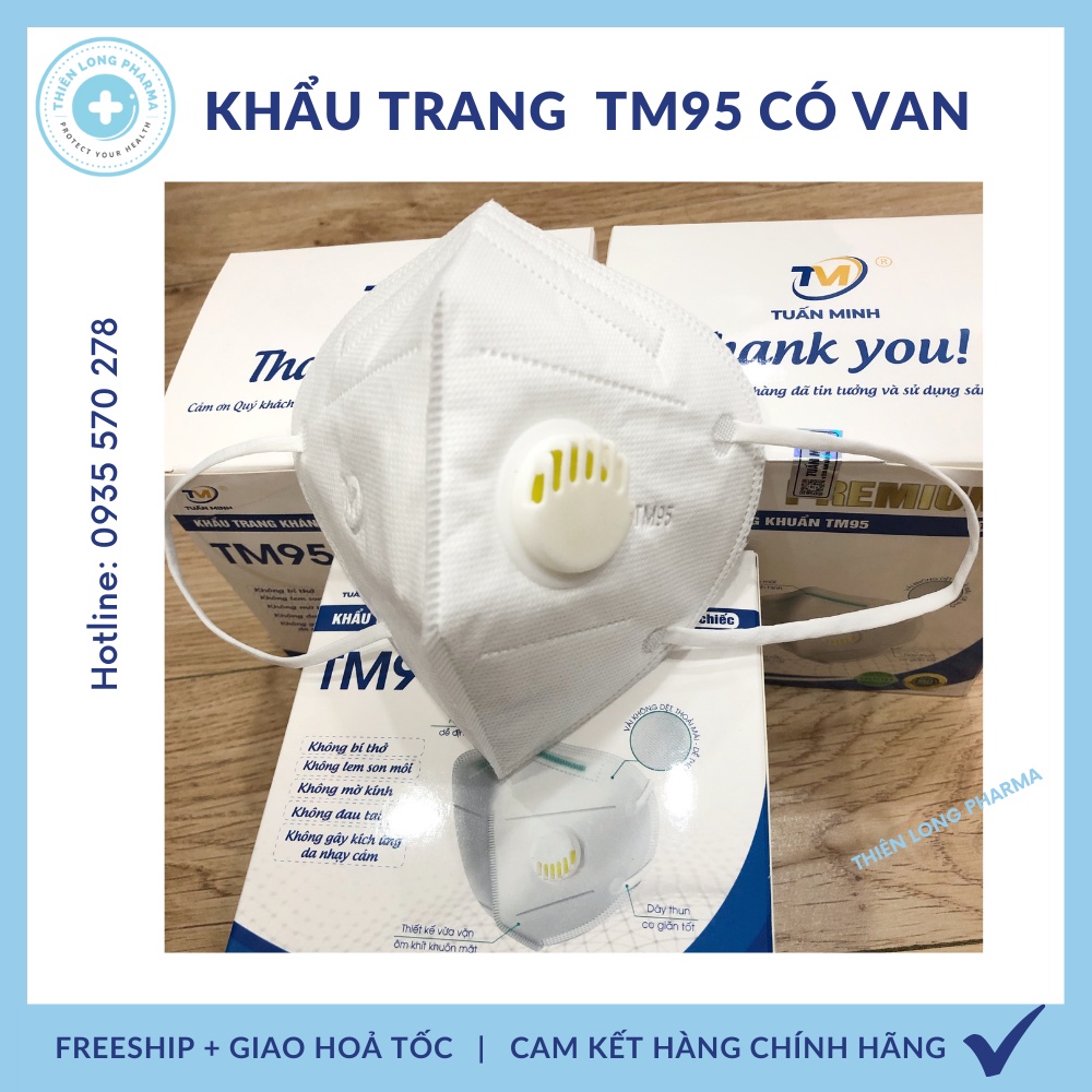 Khẩu trang N95 có van thở [HỘP 10 Cái] TM95 chính hãng 5 lớp, khẩu trang y tế n95 kháng khuẩn chống bụi siu mịn