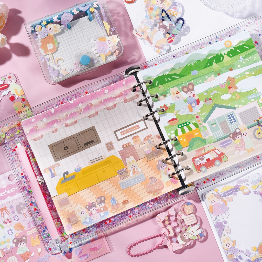 Peach 1Pcs Cute cartoon landscape stickers Journal Scrapbook Decor Sticker