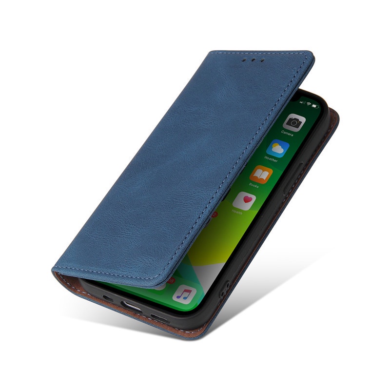 Bao da điện thoại nắp lật có ngăn đựng thẻ màu xanh dương cho iPhone 13 Mini 12 11 Pro Max X Xr Xs Max