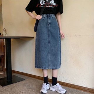 Váy denim xẻ tà nữ - váy jeans chữ a lưng cạp cao ullzang hàn quốc