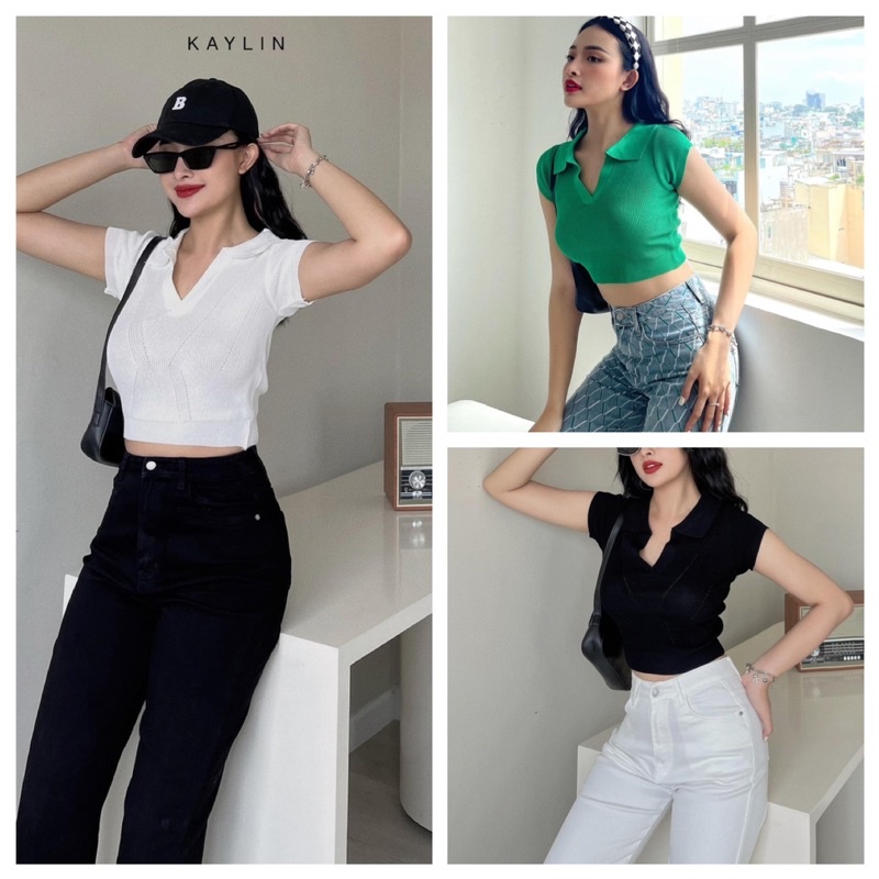 Áo len cổ lá khoét V