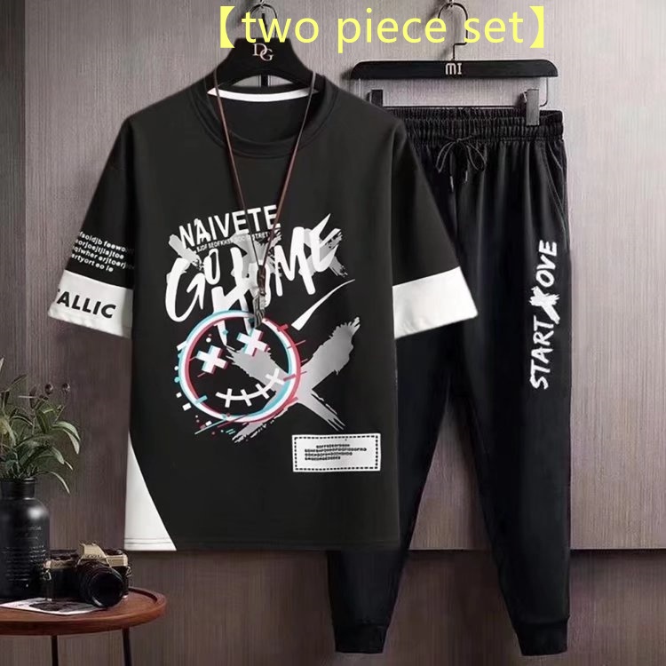 Bộ Áo Thun + Quần Dài Thể Thao In Họa Tiết Phong Cách Hip Hop Nhật Bản Thời Trang Mùa Hè Cho Nam Cỡ M-5XL