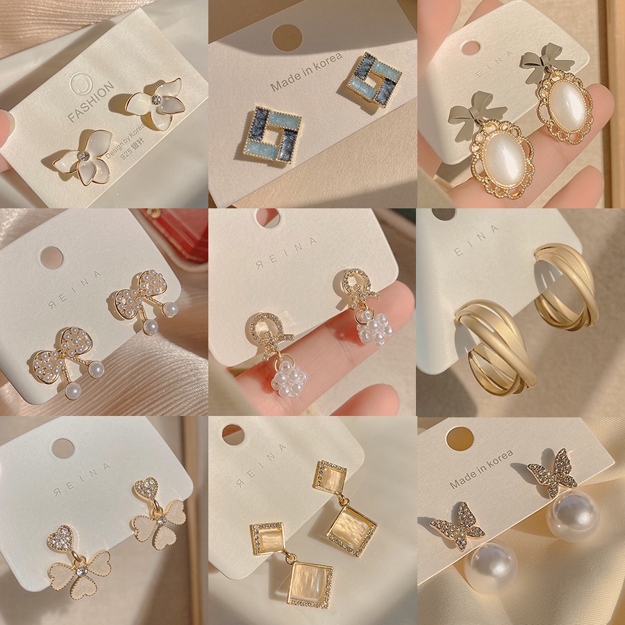 Bộ Khuyên Tai Đính Đá Opal Hình Oval Thời Trang Đơn Giản Sang Trọng Dành Cho Nữ