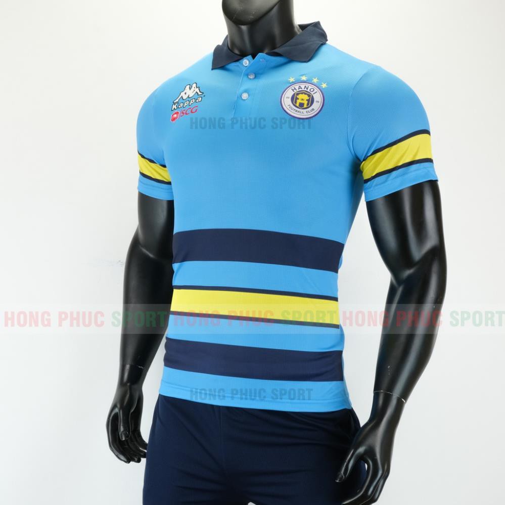 Bộ quần áo đá bóng Hà Nội Polo vải dệt kim cao cấp, size châu âu, quần có túi mẫu 2019 - Hàng nhập khẩu