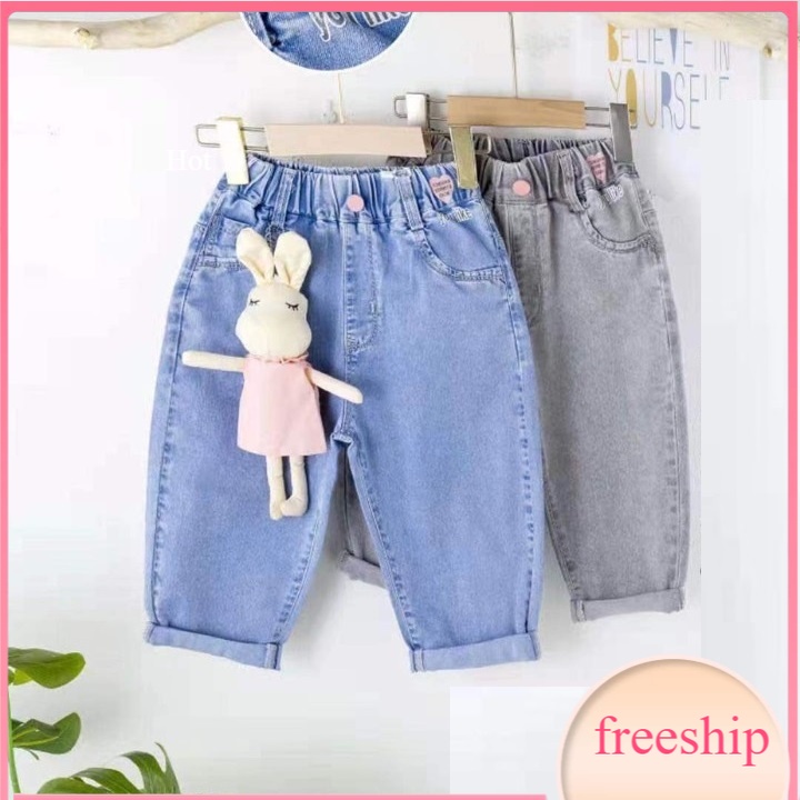 Quần bò lửng cho bé 5-9 tuổi in chữ you like, Quần jean bé gái cao cấp vải mềm thoáng mát