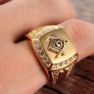 Vintage Gold Men Rings Masonic Freemason Ring for Knight Templar Fashion Jewelry