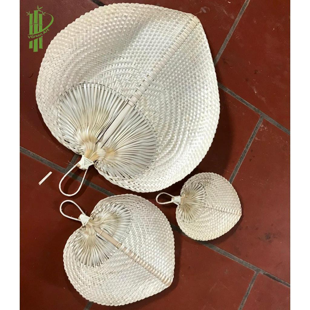 Quạt tre, lá buông hình tim, quạt lá đề cầm tay màu trắng tự nhiên, decor trang trí treo tường size 23-25 cm