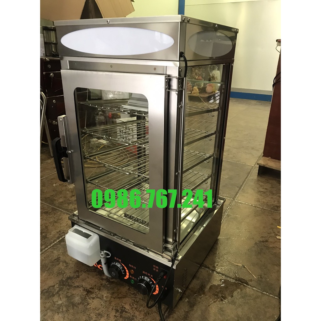 Tủ hấp bánh bao, tủ trưng bày 5 tầng, thành kính chịu nhiệt, khay inox không rỉ