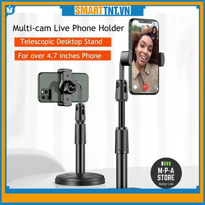 Giá đỡ điện thoại để bàn livestream xem video ổn định xoay 360 độ, hàng đẹp Smarttnt.vn