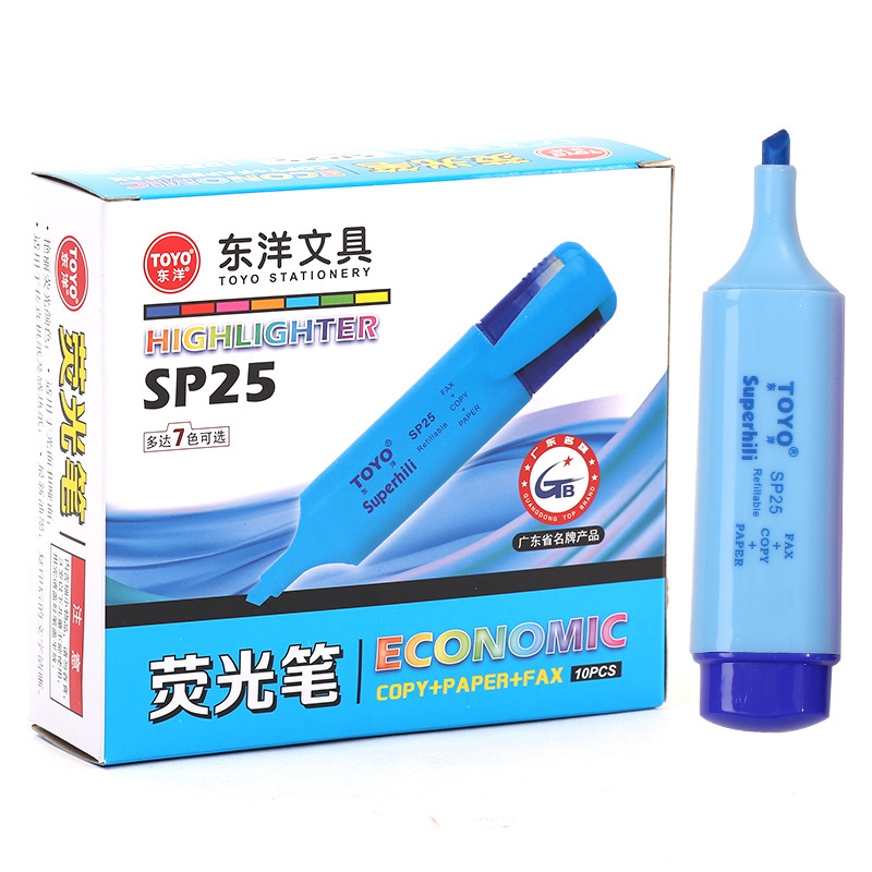 Bút dạ quang đánh dấu TOYO thiết kế đầu xiên 6 màu tùy chọn vỏ bằng nhựa dung tích lớn tiện dụng cho trường học