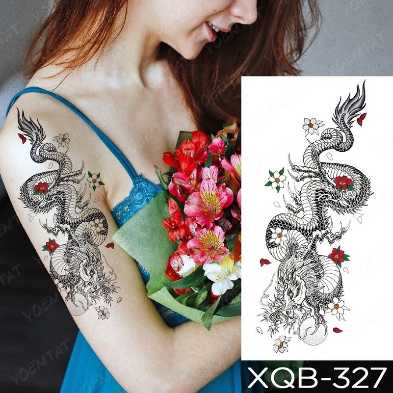 Hình Xăm Dán Trang Trí Cánh Tay Cơ Thể Hình La Bàn Và Lông Vũ Màu Đen