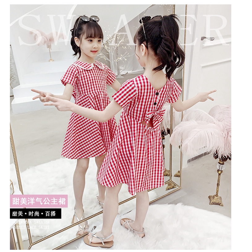 Summer fashion dress with unique checker pattern for girls