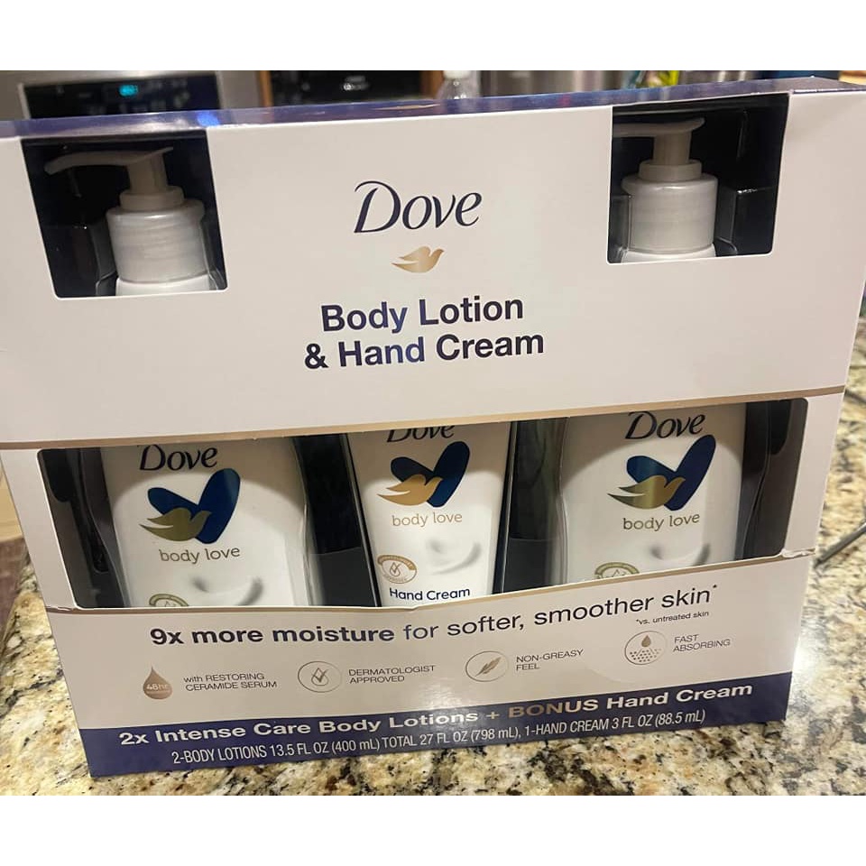 Bộ dưỡng da toàn thân Dove Body Lotion &amp; Hand Cream - EDS Hàng Mỹ, tái tạo độ ẩm, nuôi dưỡng chăm sóc làn da