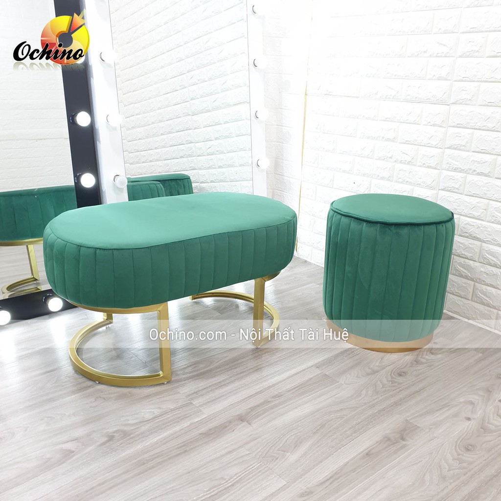 Ghế Dài Ngồi Chờ, Ghế Sofa Cho Shop (Hình Bầu Dục Chân vàng Sang Chảnh)