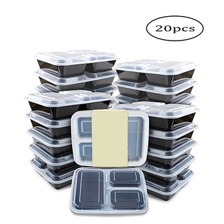 Set 20 Hộp cơm 3 ngăn có nắp đậy 36 oz có thể tái sử dụng