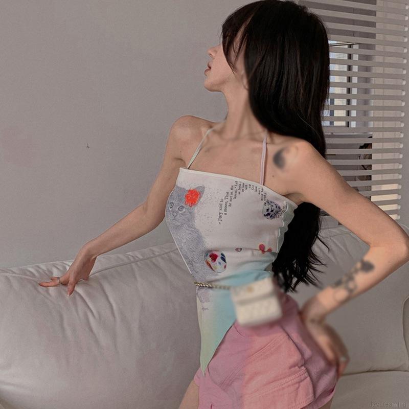 Áo Hai Dây In Hình Hoạt Hình Phong Cách Hàn Quốc Gợi Cảm Cho Nữ