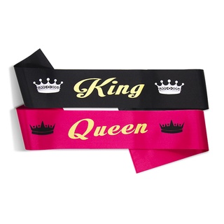 Băng Đeo Chéo Vải Satin In Chữ King & Queen