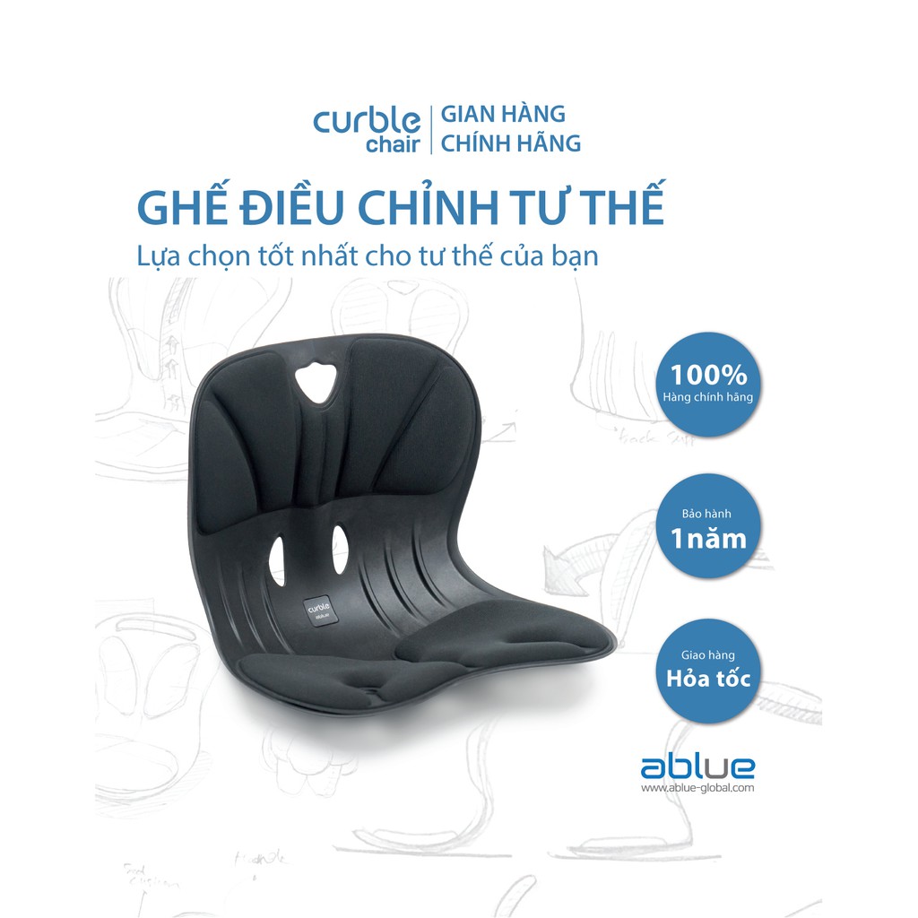 [100% ABLUE KOREA ] Curble Chair Wider Black - Ghế điều chỉnh tư thế ngồi, chống gù Hàn Quốc