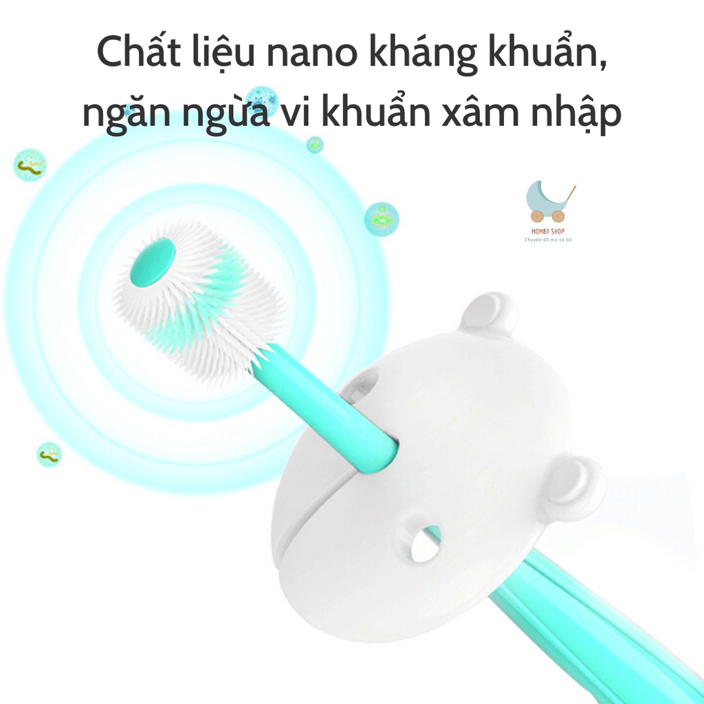 Bàn chải đánh răng Nano siêu mềm xoay 360°, bàn chải cầm tay Toru cho bé từ 1 tuổi, an toàn cho nướu lợi của bé