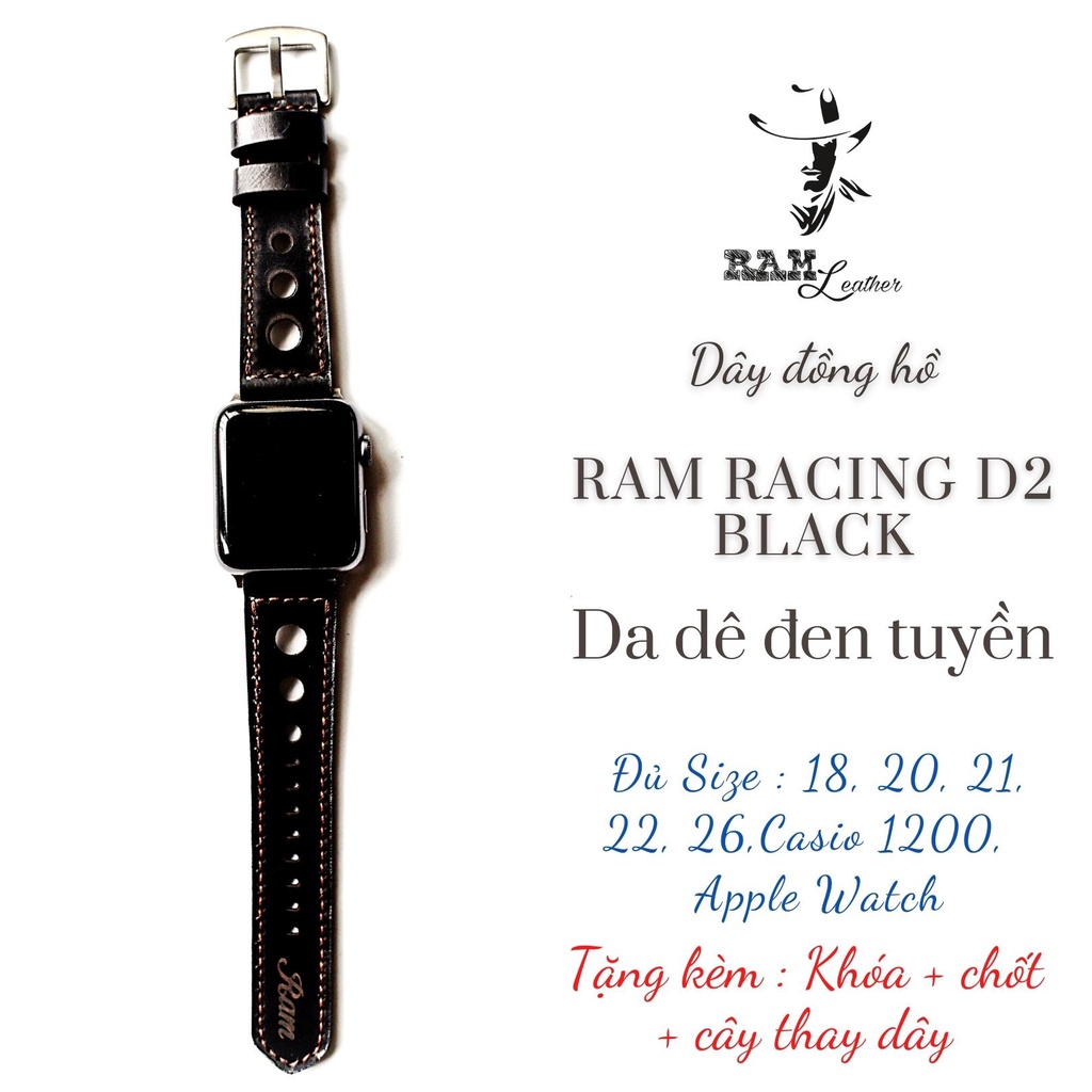 Dây đồng hồ RAM Leather vintage D2 da dê đen