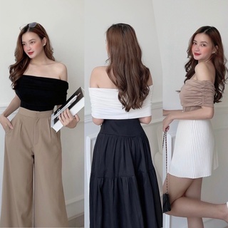 Áo thun nữ trễ vai nhún ngực phối đồ cực xinh nhiều màu