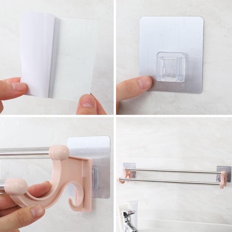 Móc treo khăn nhà tắm dán tường nhà bếp không cần khoan vít làm bằng inox sang trọng br00482